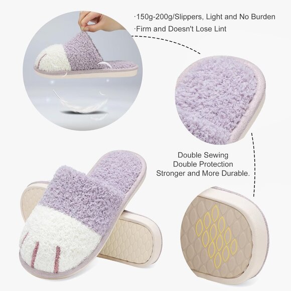 Women's Purple White Memory Foam Winter Warm Cozy Fuzzy Bedroom Slippers Shoes - Picture 5 of 6